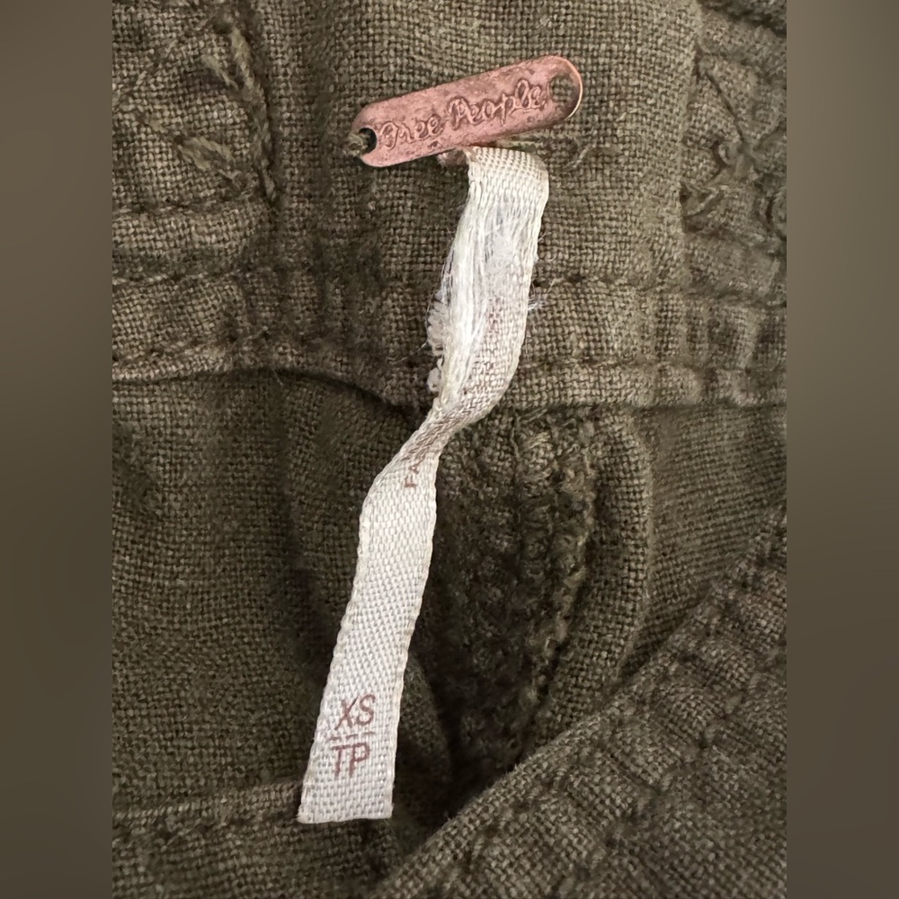 Free People Linen Blend Olive Utility Short Overalls XS Adjustable Straps - Picture 6 of 9